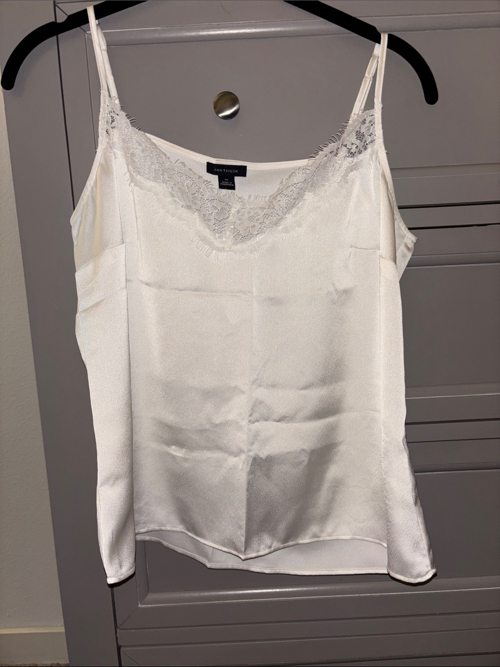 Ann Taylor Ivory Lace-Trim Satin Camisole
